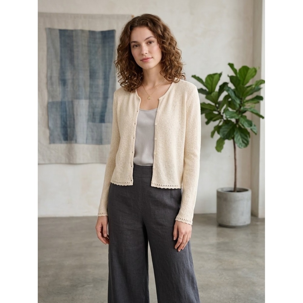 Eileen Fisher Silk Mohair Knit Cardigan Sweater Cream Beige Small 103DR